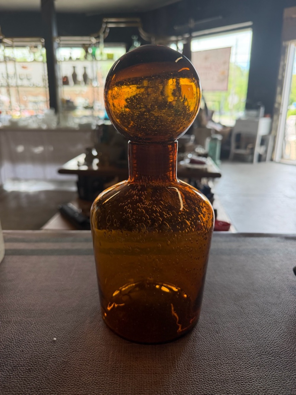 Amber Bubble Glass Decanter with Round Stopper